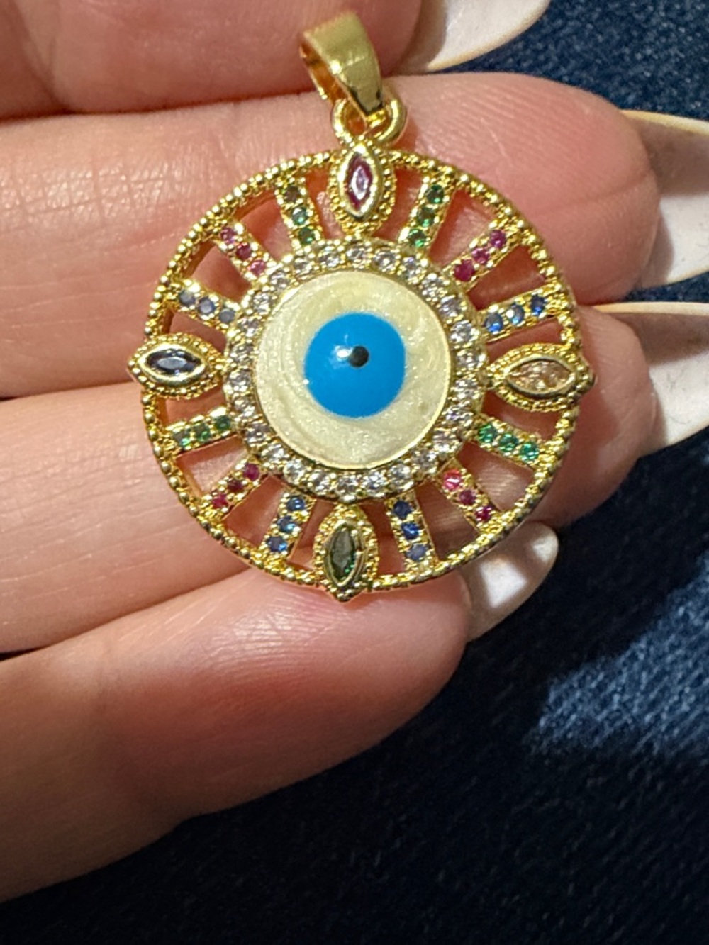Gold-Tone Blue Evil Eye Filigree Pendant